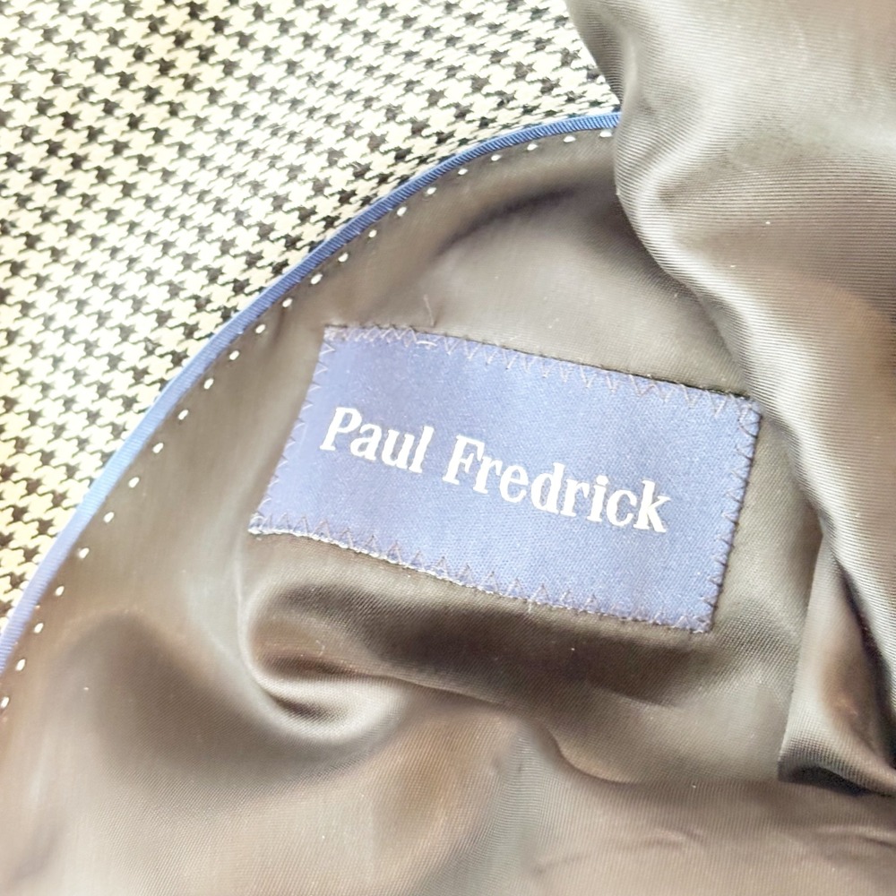 Paul Fredrick Mens 46L Houndstooth 3 Button Blazer Wool Silk Blend Black White - Picture 6 of 8